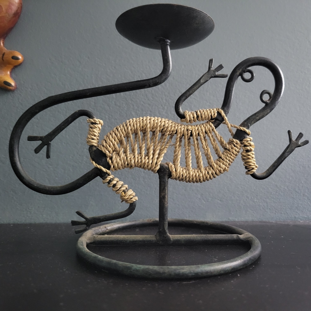 Vintage Metal Reptile Candle Holder - Black and Tan